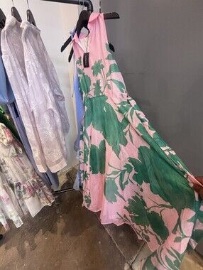 Pink & Green Floral Halter Maxi Dress - Women